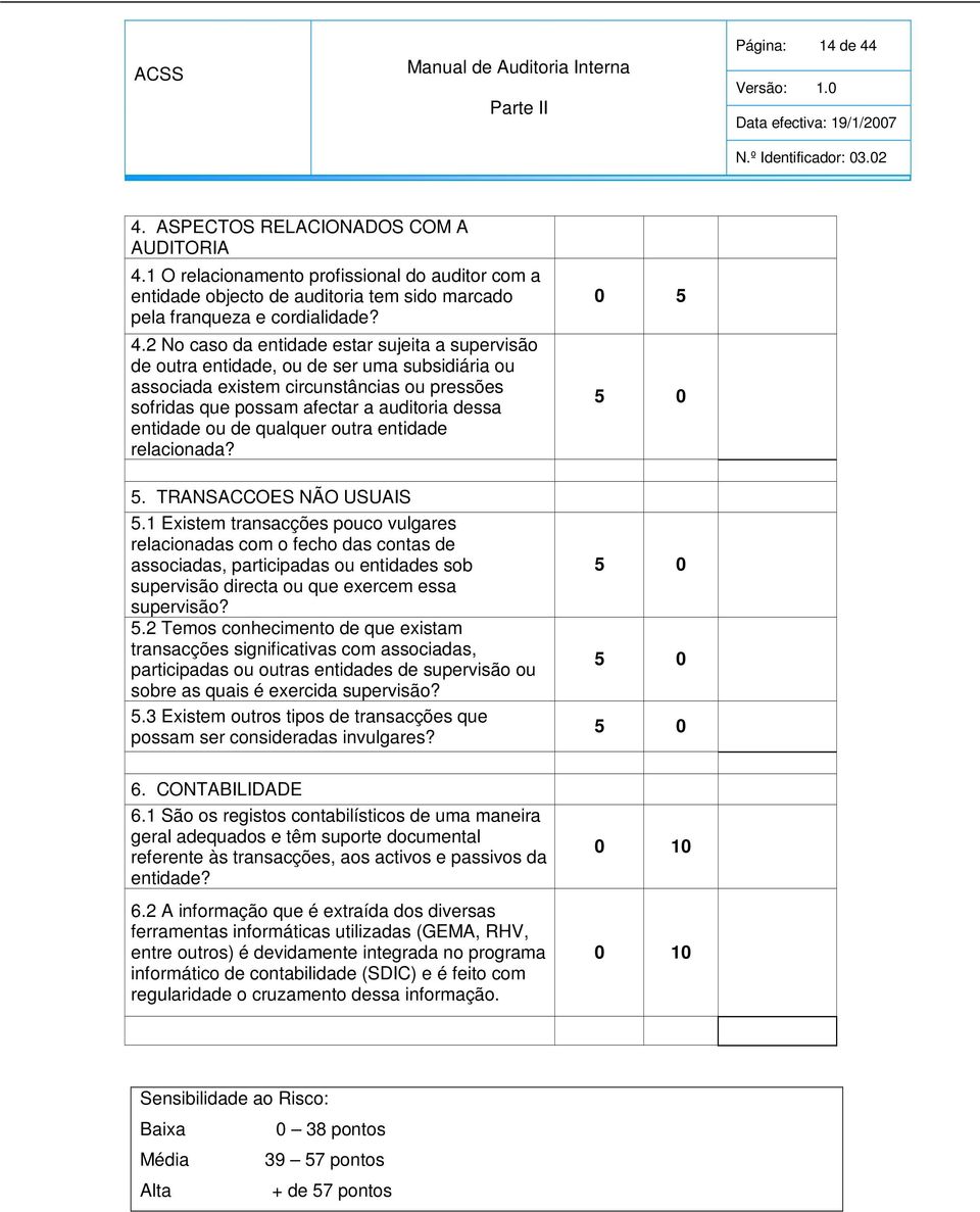 1 O relacionamento profissional do auditor com a entidade objecto de auditoria tem sido marcado pela franqueza e cordialidade? 4.