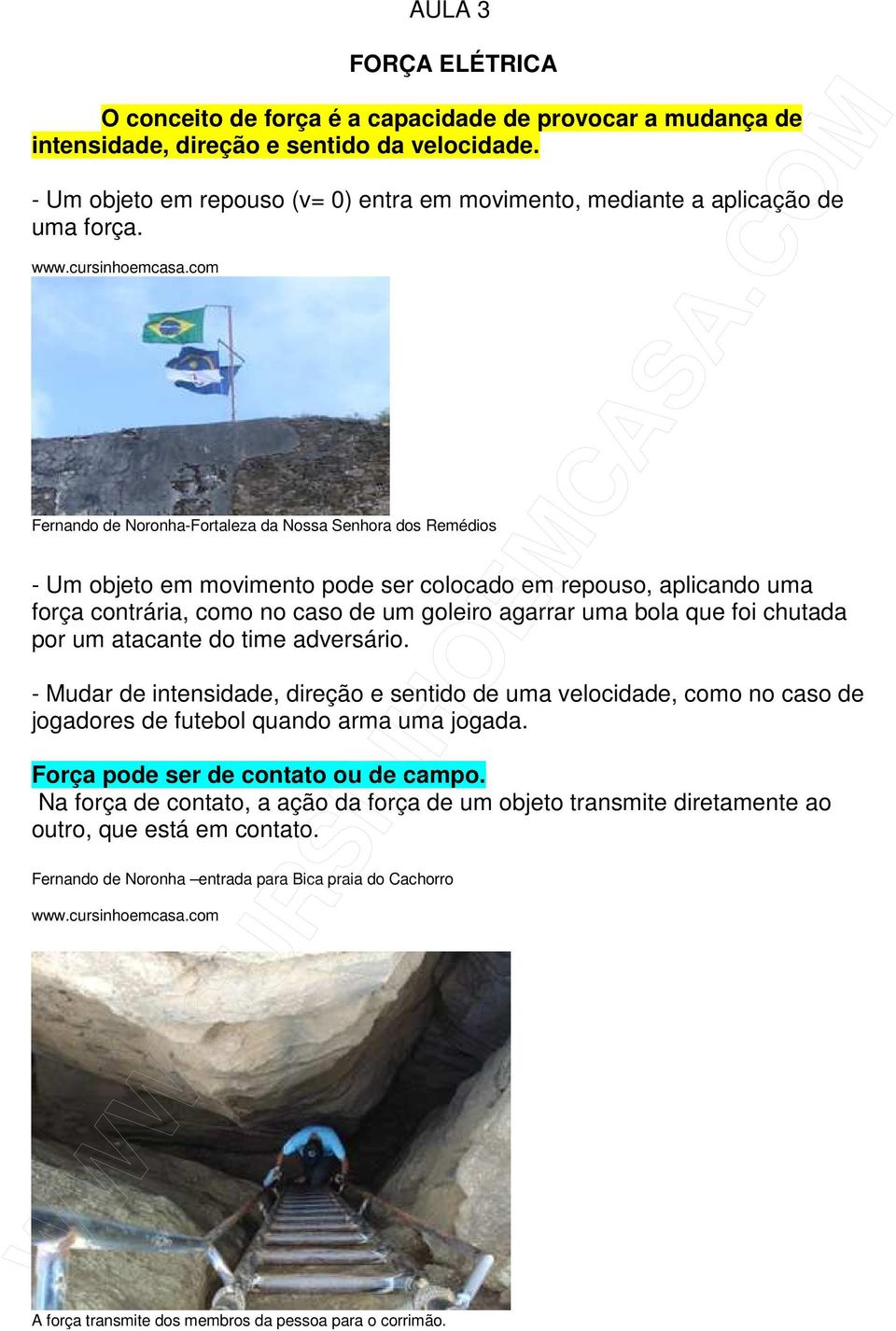 com Fernando de Noronha-Fortaleza da Nossa Senhora dos Remédios - Um objeto em movimento pode ser colocado em repouso, aplicando uma força contrária, como no caso de um goleiro agarrar uma bola que