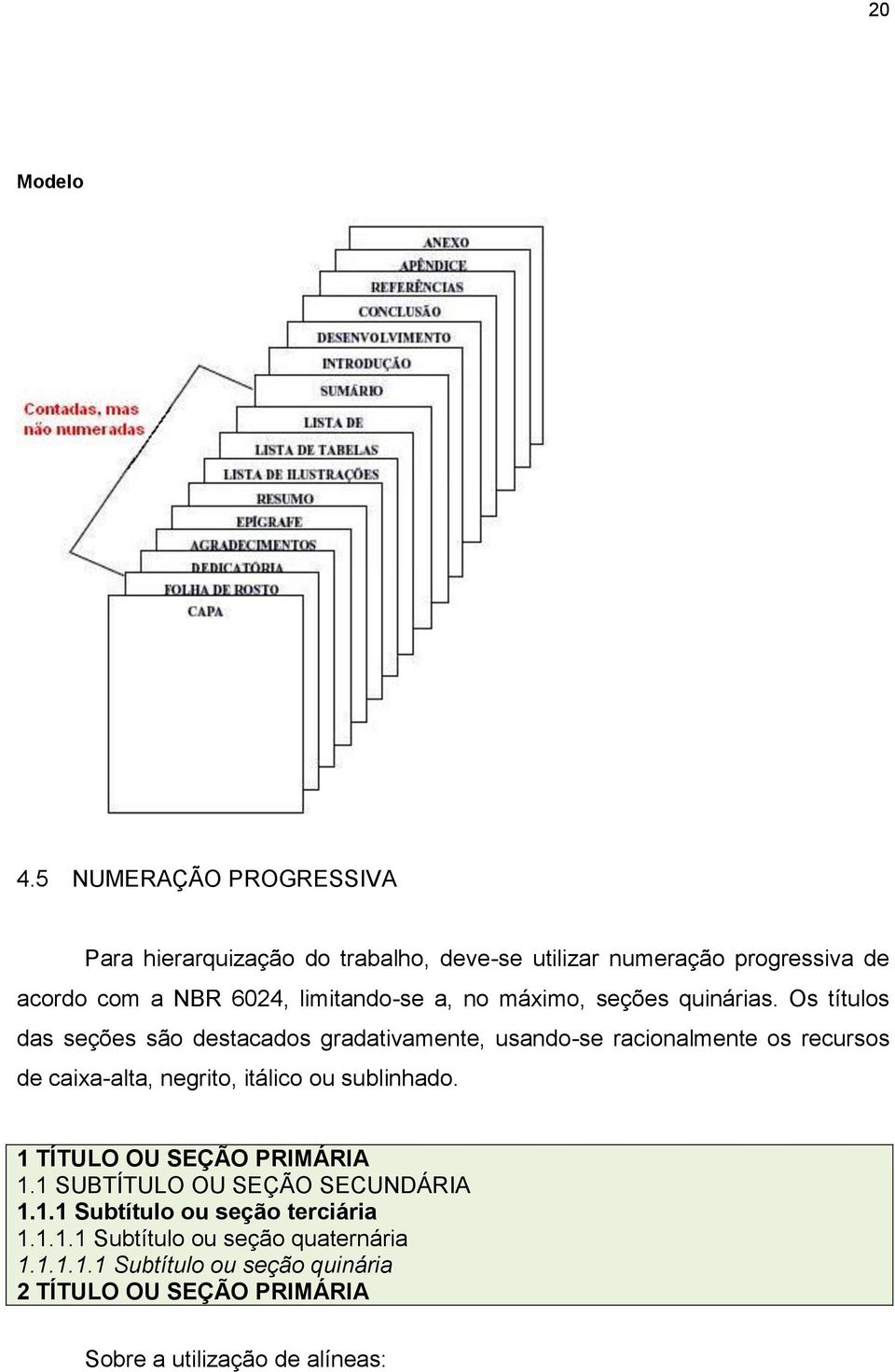 a, no máximo, seções quinárias.