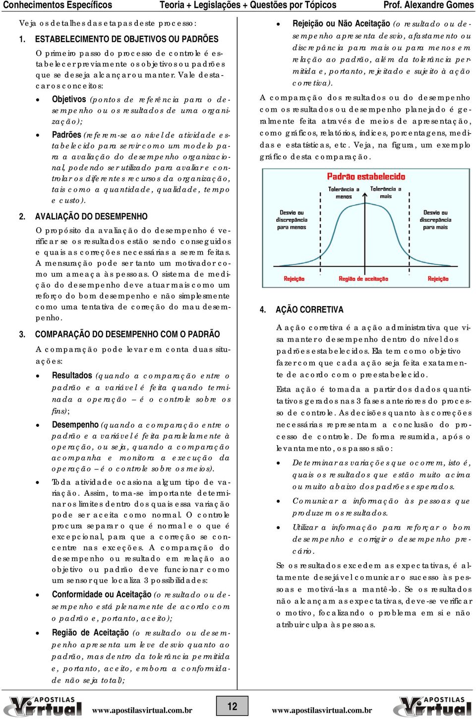 Vale destacar os conceitos: Objetivos (pontos de referência para o desempenho ou os resultados de uma organização); Padrões (referem-se ao nível de atividade estabelecido para servir como um modelo