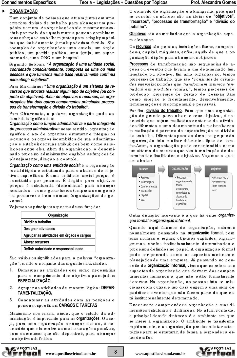 São exemplos de organizações: uma escola, um órgão público, um partido político, uma igreja, um supermercado, uma ONG e um hospital.