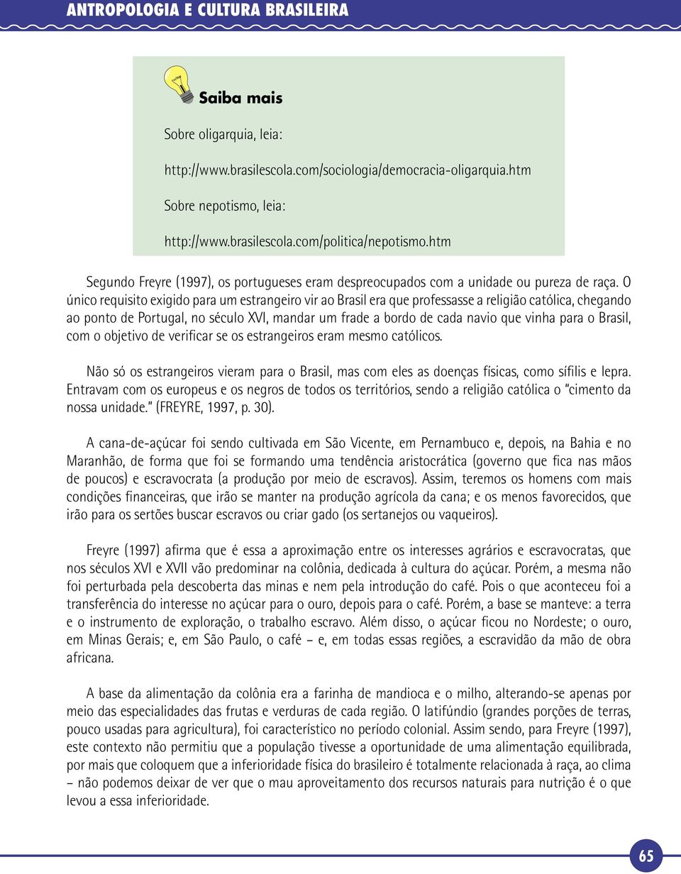 O único requisito exigido para um estrangeiro vir ao Brasil era que professasse a religião católica, chegando ao ponto de Portugal, no século XVI, mandar um frade a bordo de cada navio que vinha para