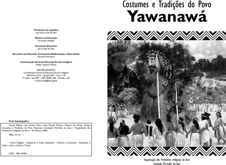 L2 Sul Quadra 607 lote nº 50 2º andar sala 209 CEP 70200-670 Brasília DF E-mail: secad@mec.gov.br Ficha Catalográfica Vinnya, Aldaiso Luiz. Ochoa, Maria Luiza Pinedo. Teixeira, Gleyson de Araújo.