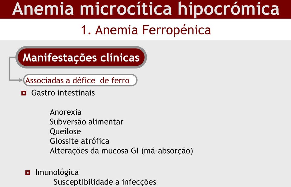 ferro Gastro intestinais Anorexia Subversão alimentar Queilose