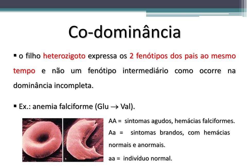 Ex.: anemia falciforme (Glu Val). AA = sintomas agudos, hemácias falciformes.