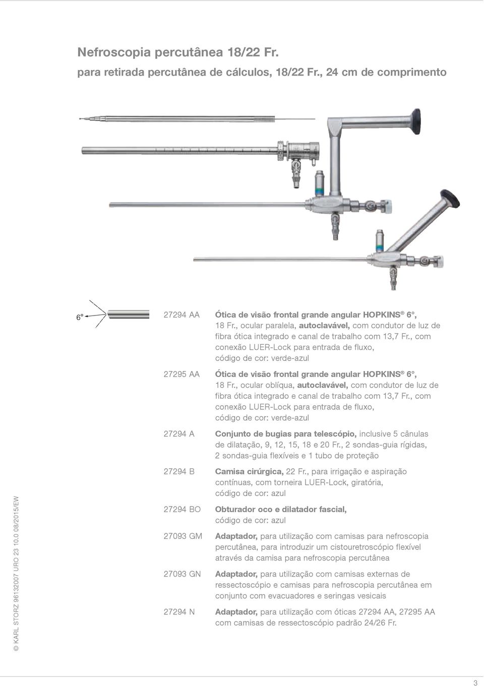 , com conexão LUER-Lock para entrada de fluxo, código de cor: verde-azul 27295 AA Ótica de visão frontal grande angular HOPKINS 6, 18 Fr.