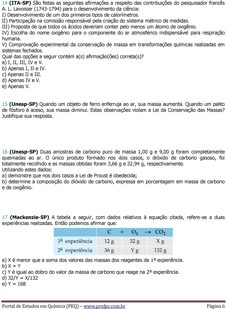 II) Participação na comissão responsável pela criação do sistema métrico de medidas. III) Proposta de que todos os ácidos deveriam conter pelo menos um átomo de oxigênio.