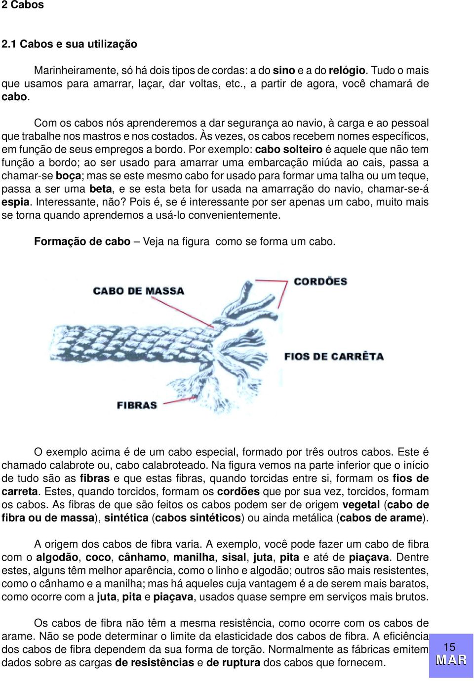 Às vezes, os cabos recebem nomes específicos, em função de seus empregos a bordo.