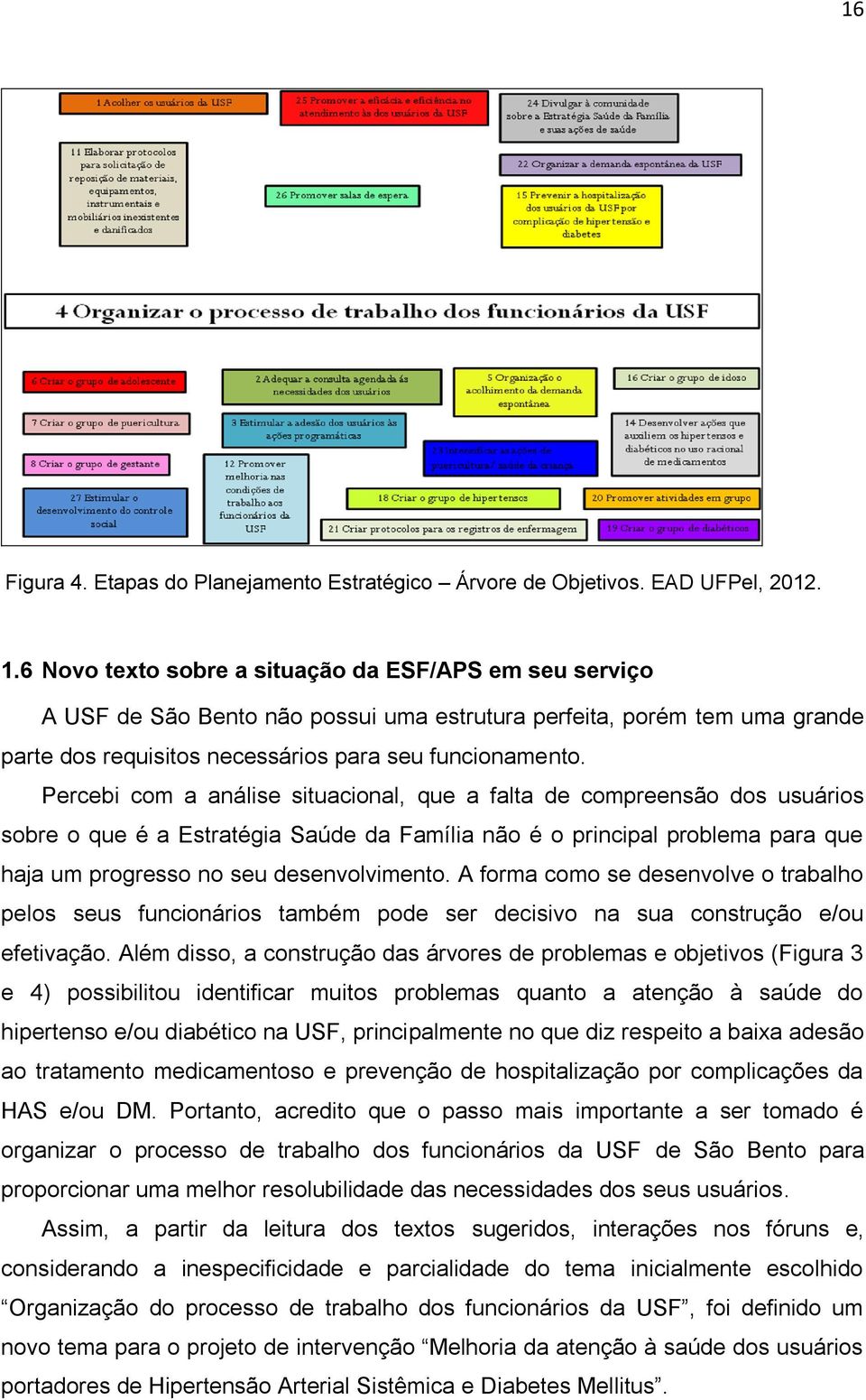 Percebi com a análise situacional, que a falta de compreensão dos usuários sobre o que é a Estratégia Saúde da Família não é o principal problema para que haja um progresso no seu desenvolvimento.