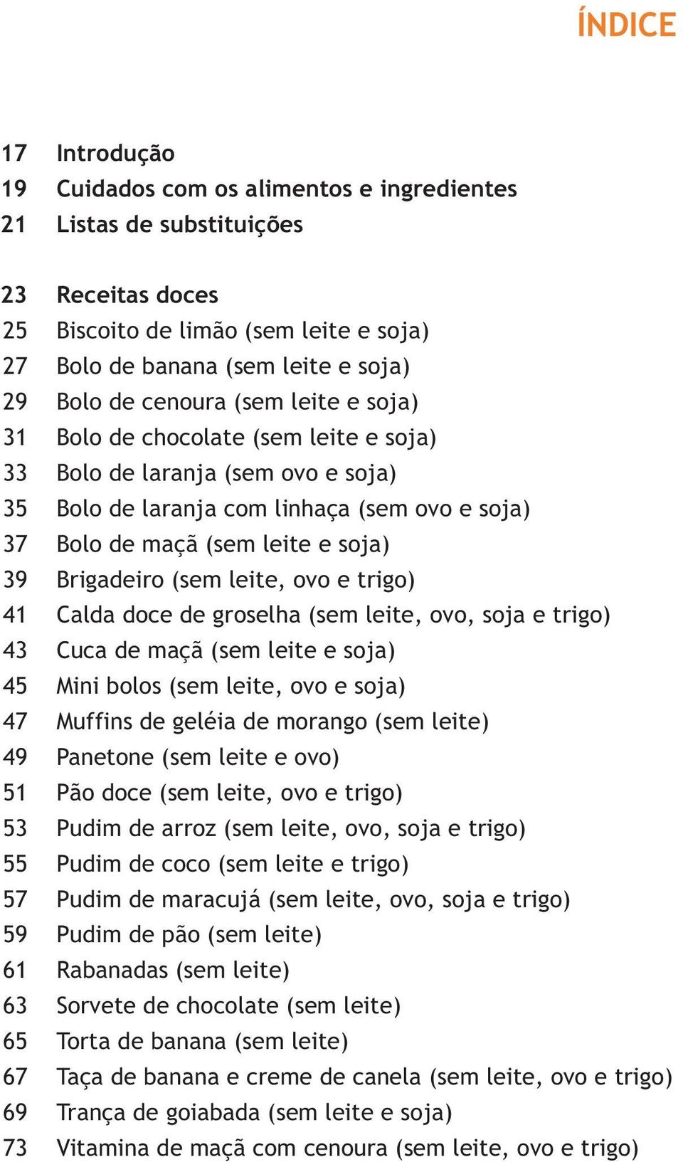 soja) Bolo de maçã (sem leite e soja) Brigadeiro (sem leite, ovo e trigo) Calda doce de groselha (sem leite, ovo, soja e trigo) Cuca de maçã (sem leite e soja) Mini bolos (sem leite, ovo e soja)