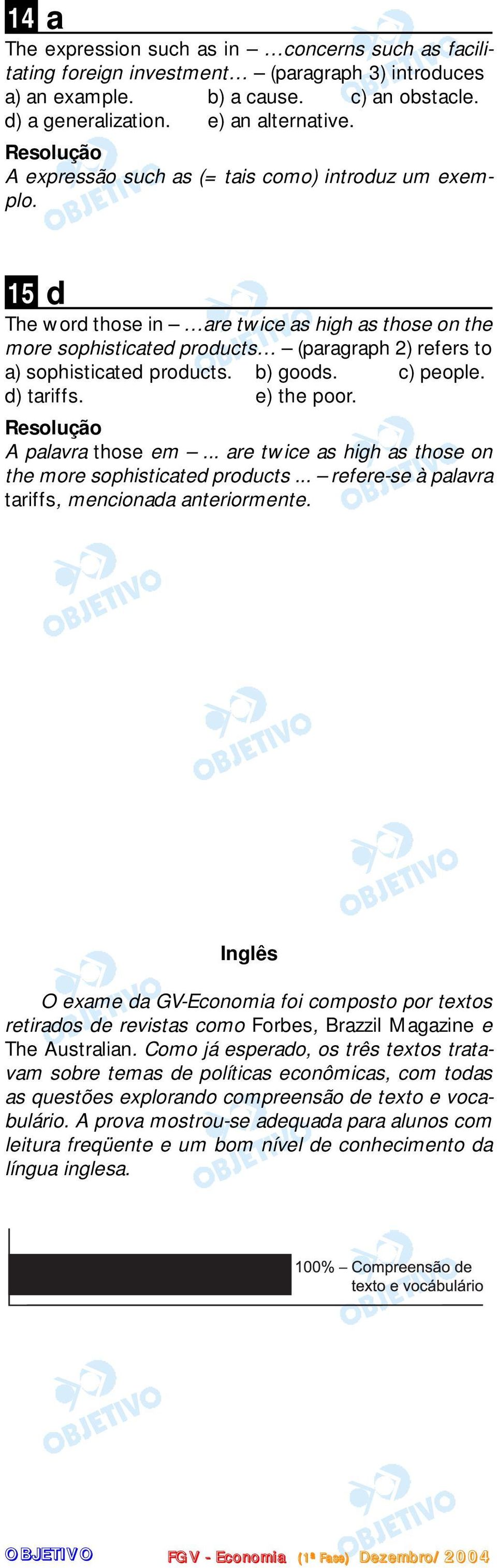 c) people. d) tariffs. e) the poor. A palavra those em... are twice as high as those on the more sophisticated products... refere-se à palavra tariffs, mencionada anteriormente.