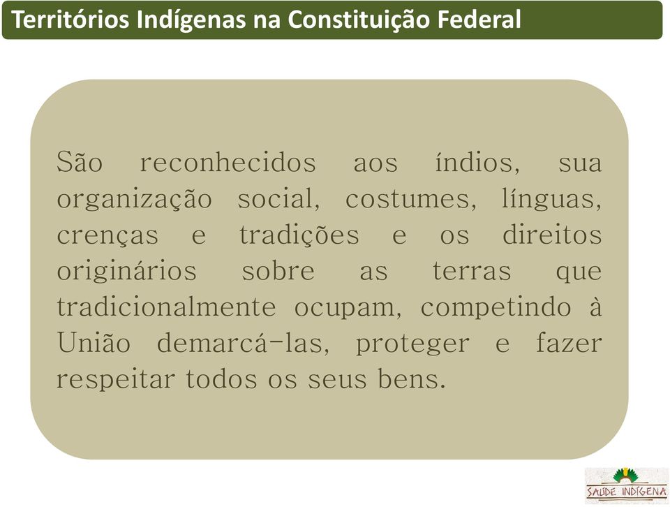 e os direitos originários sobre as terras que tradicionalmente ocupam,