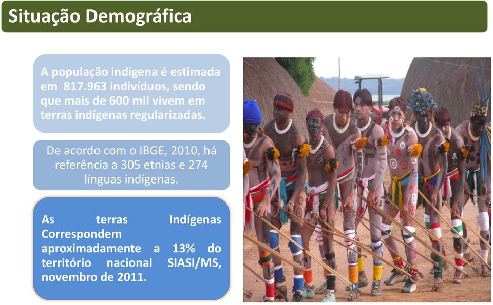 De acordo com o IBGE, 2010, há referência a 305 etnias e 274 línguas indígenas.