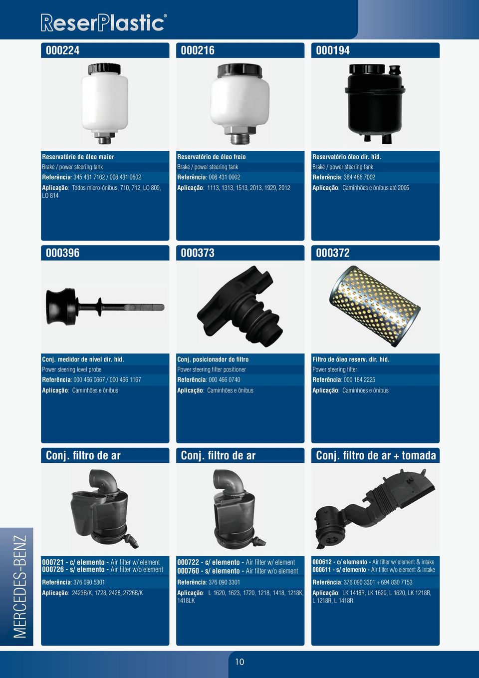 Brake / power steering tank Referência: 384 466 7002 Aplicação: Caminhões e ônibus até 2005 000396 000373 000372 Conj. medidor de nível dir. hid.