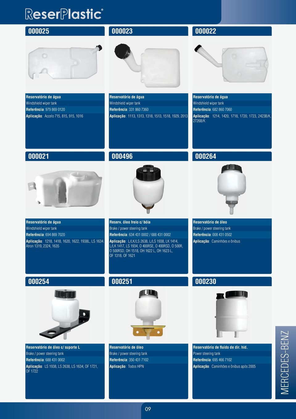 Reservatório de água Windshield wiper tank Referência: 694 869 7020 Aplicação: 1218, 1418, 1620, 1622, 1938L, LS 1634. Atron 1319, 2324, 1635 Reserv.
