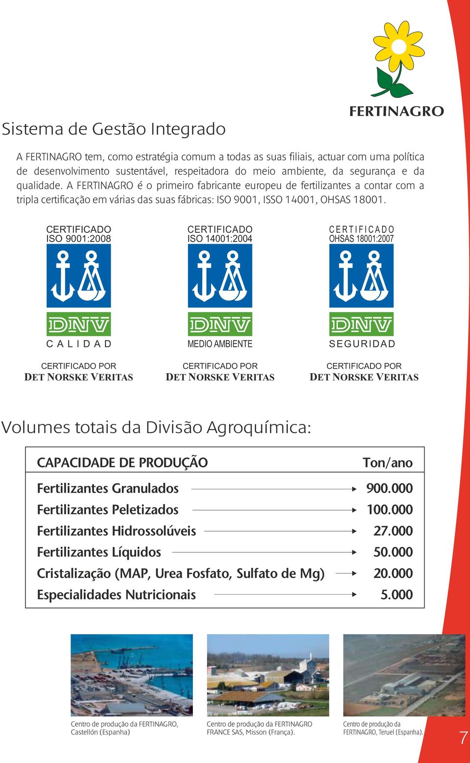 CERTIFICADO ISO 9001:2008 CERTIFICADO ISO 14001:2004 C E R T I F I C A D O OHSAS 18001:2007 C A L I D A D MEDIO AMBIENTE SEGURIDAD CERTIFICADO POR DET NORSKE VERITAS CERTIFICADO POR DET NORSKE