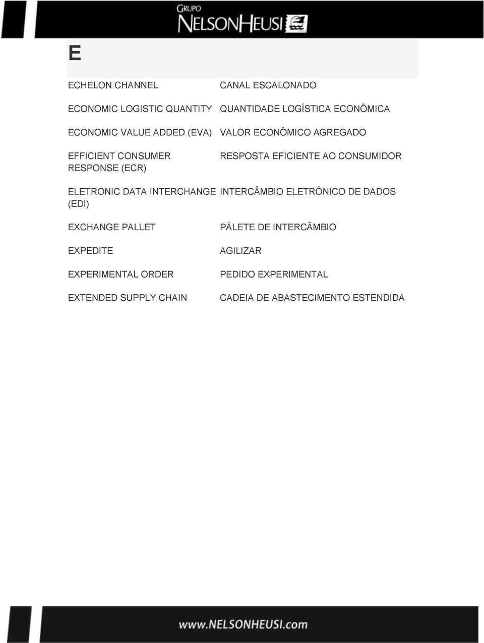 (EDI) EXCHANGE PALLET EXPEDITE EXPERIMENTAL ORDER EXTENDED SUPPLY CHAIN RESPOSTA EFICIENTE AO CONSUMIDOR