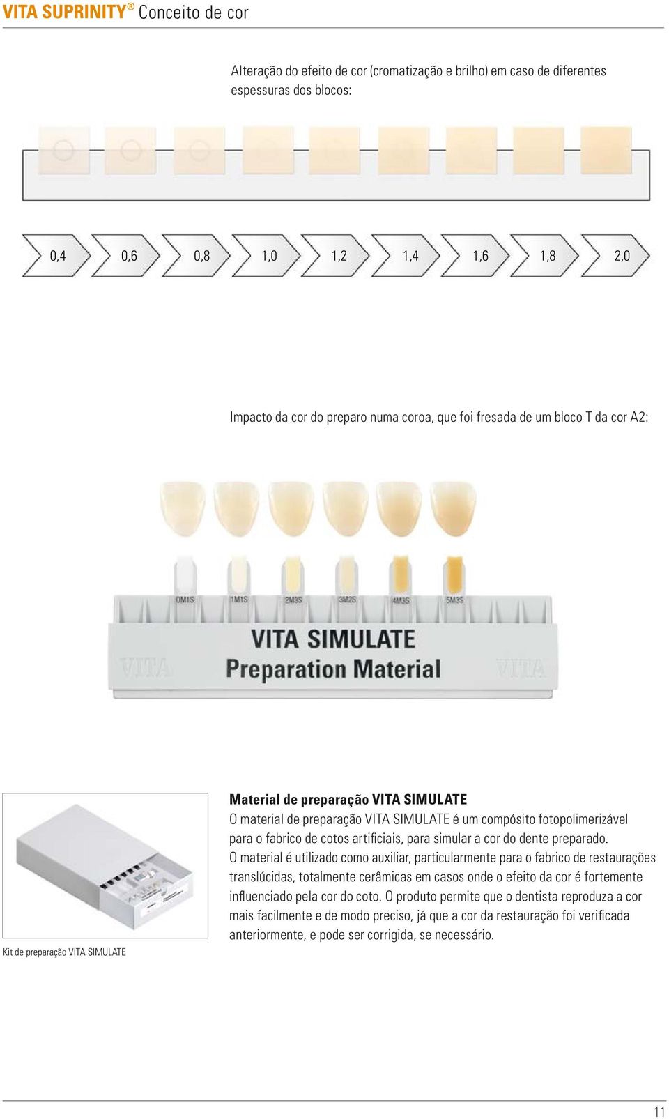 fabrico de cotos artificiais, para simular a cor do dente preparado.