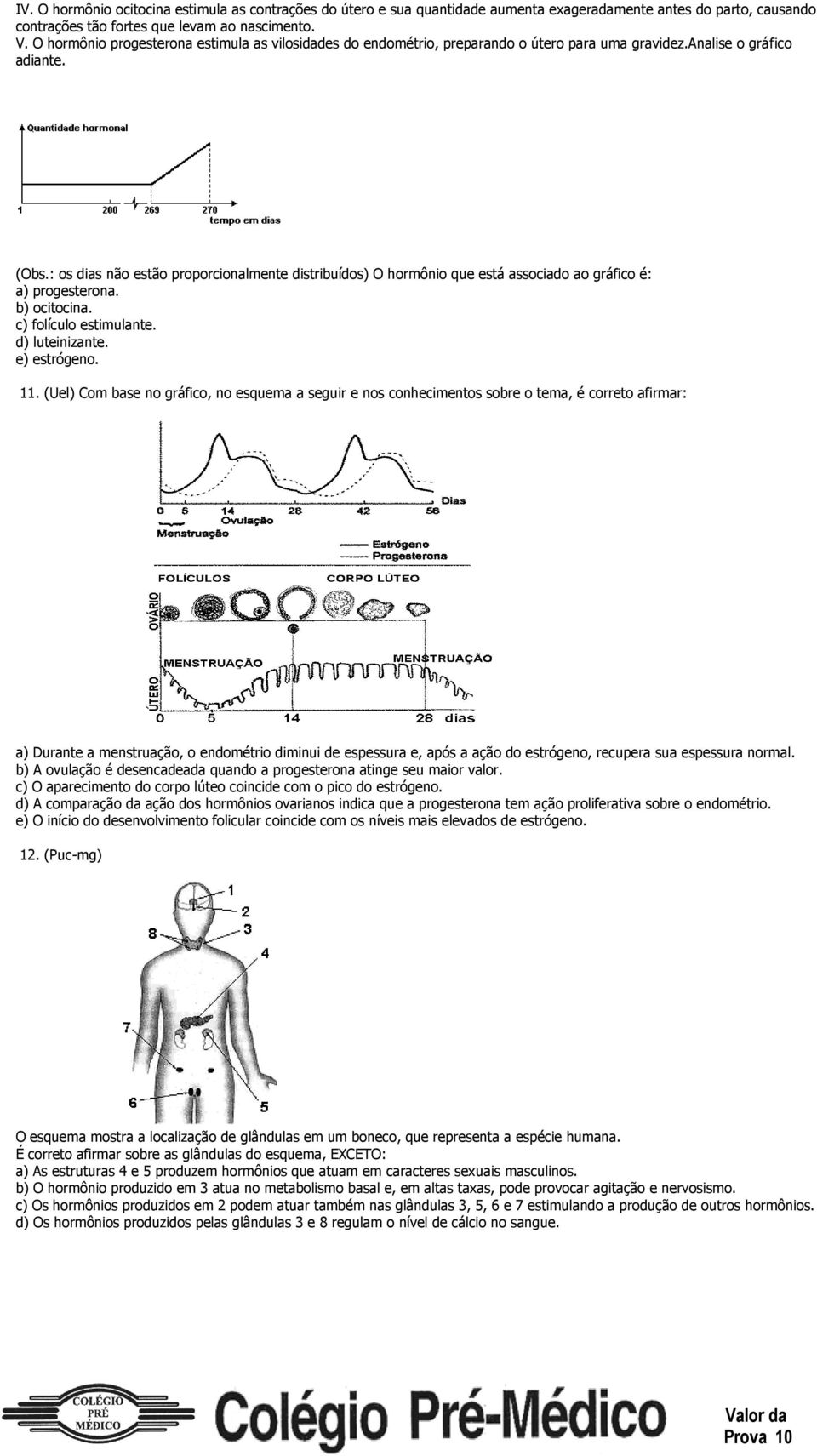 : os dias não estão proporcionalmente distribuídos) O hormônio que está associado ao gráfico é: a) progesterona. b) ocitocina. c) folículo estimulante. d) luteinizante. e) estrógeno. 11.