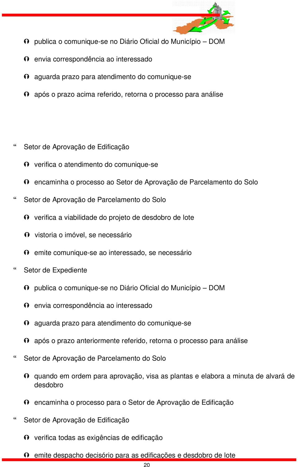 a viabilidade do projeto de desdobro de lote vistoria o imóvel, se necessário emite comunique-se ao interessado, se necessário Setor de Expediente publica o comunique-se no Diário Oficial do