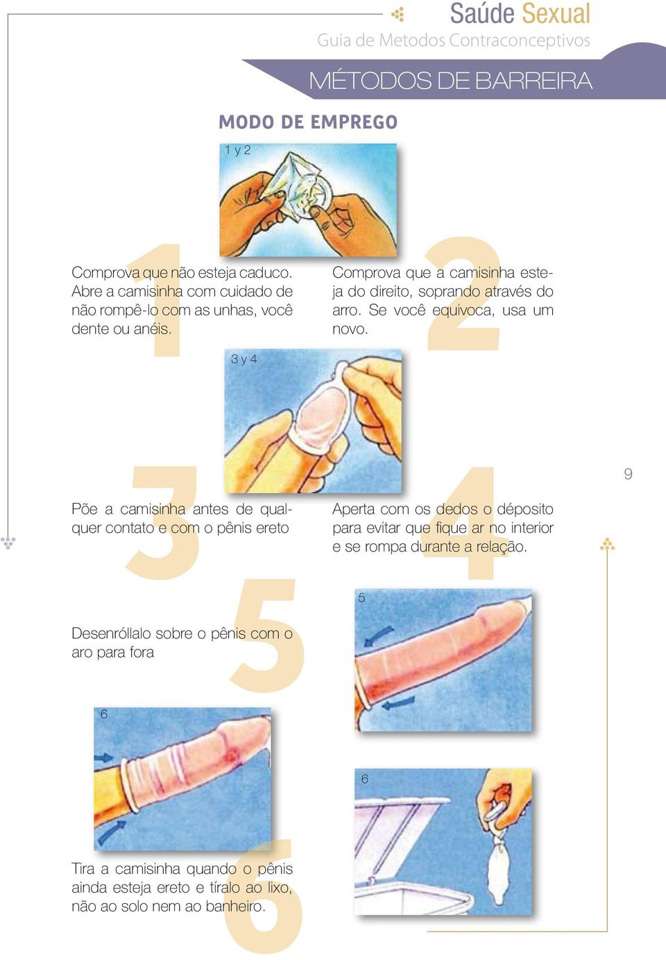 3 y 4 2 Comprova que a camisinha esteja do direito, soprando através do arro. Se você equivoca, usa um novo.