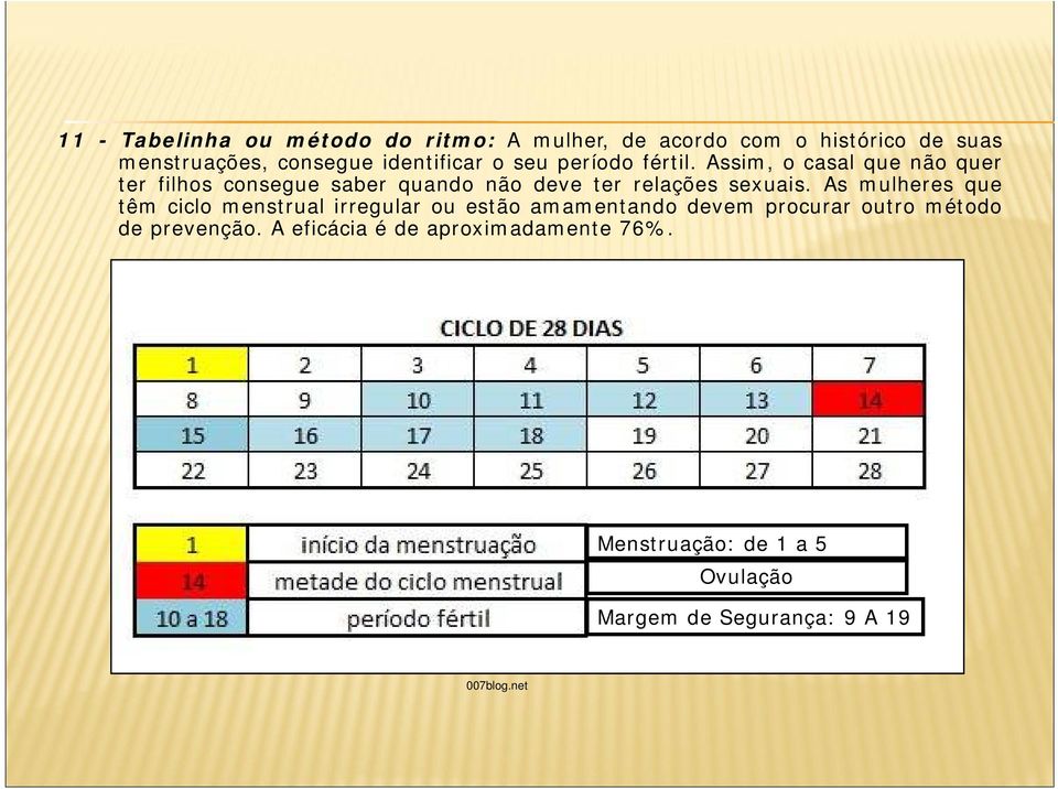 Assim, o casal que não quer ter filhos consegue saber quando não deve ter relações sexuais.