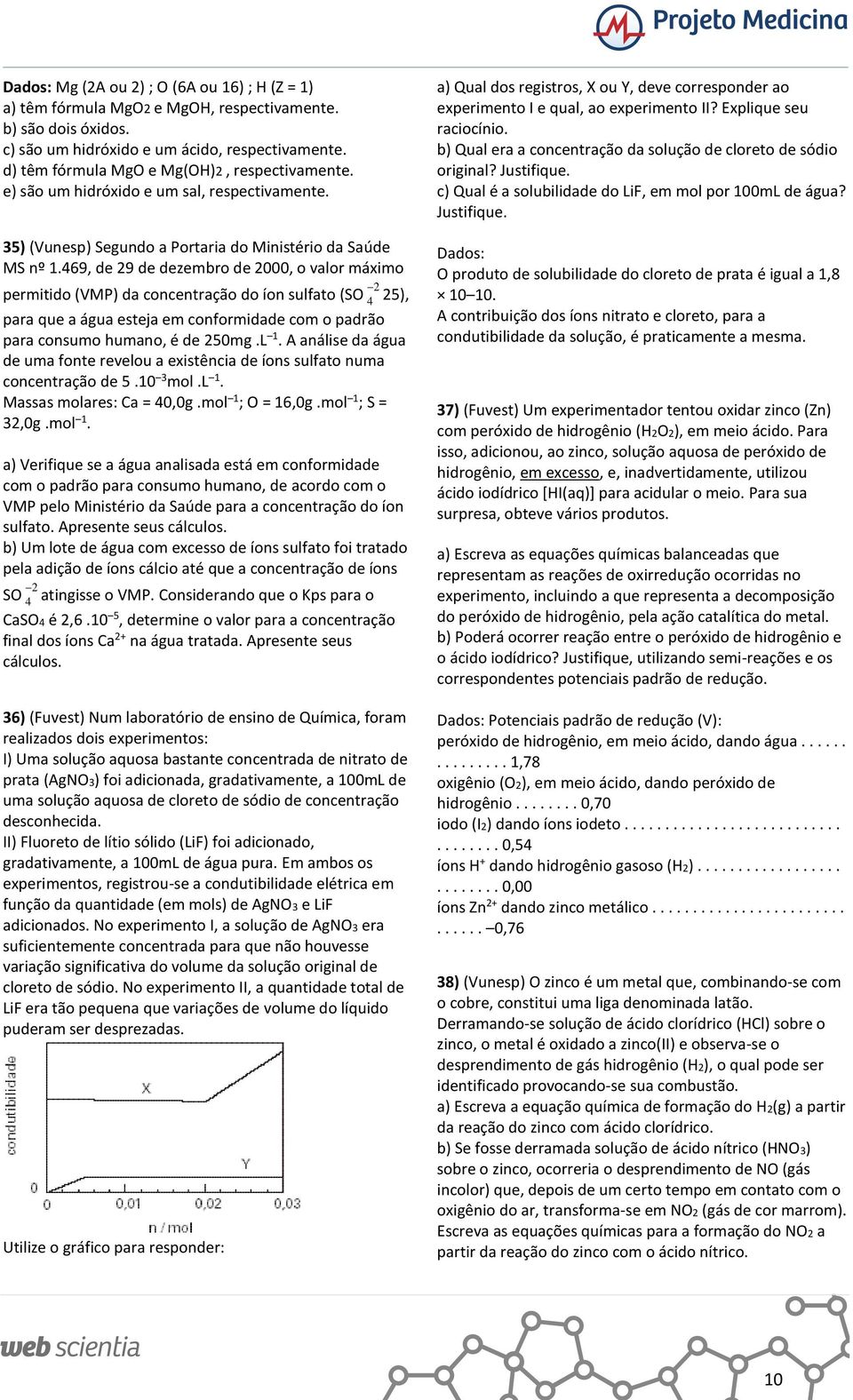 69, de 9 de dezembro de 000, o valor máximo permitido (VMP) da concentração do íon sulfato (SO 5), para que a água esteja em conformidade com o padrão para consumo humano, é de 50mg.L 1.