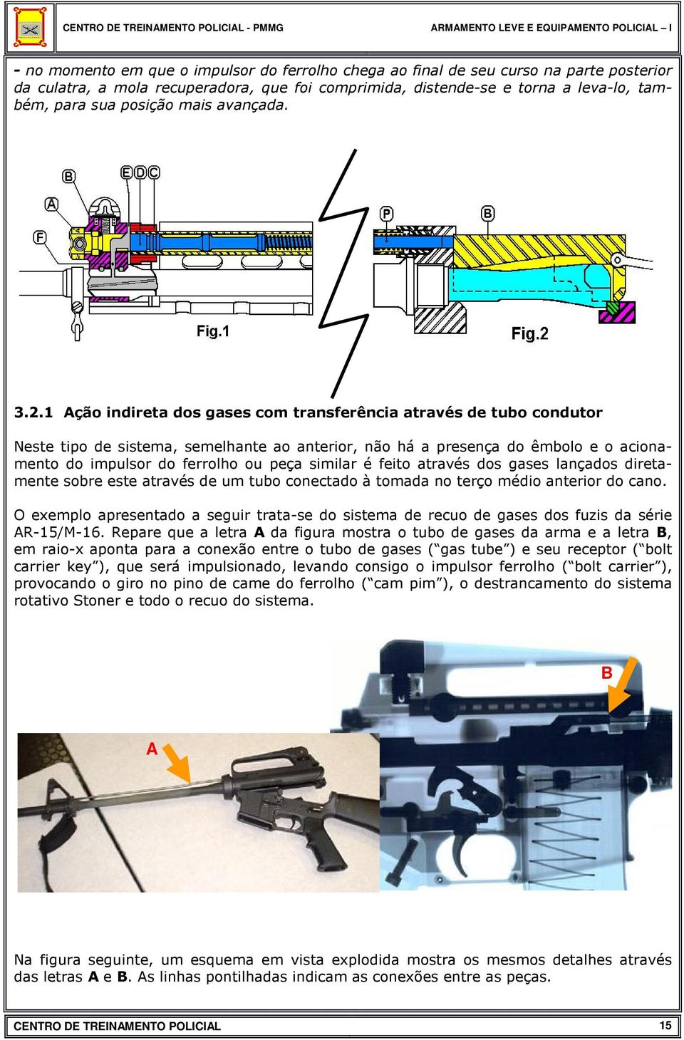 1 Ação indireta dos gases com transferência através de tubo condutor Neste tipo de sistema, semelhante ao anterior, não há a presença do êmbolo e o acionamento do impulsor do ferrolho ou peça similar