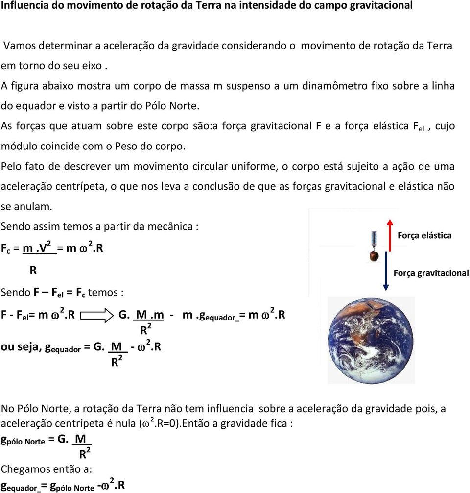 As forças que atuam sobre este corpo são:a força gravitacional F e a força elástica F el, cujo módulo coincide com o Peso do corpo.