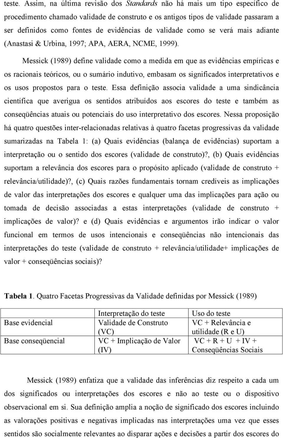 de validade como se verá mais adiante (Anastasi & Urbina, 1997; APA, AERA, NCME, 1999).