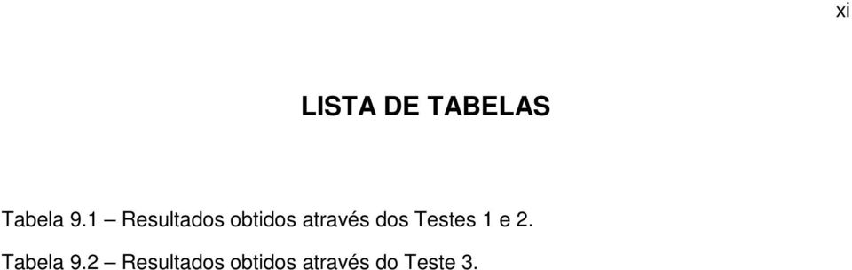 dos Testes 1 e 2. Tabela 9.