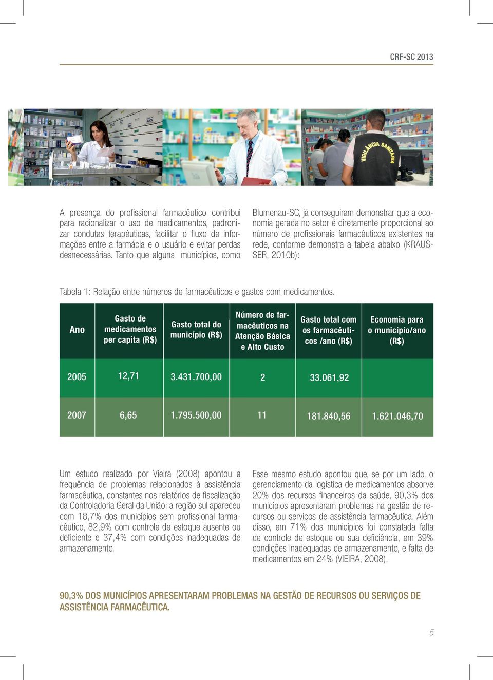 Tanto que alguns municípios, como Blumenau-SC, já conseguiram demonstrar que a economia gerada no setor é diretamente proporcional ao número de profissionais farmacêuticos existentes na rede,