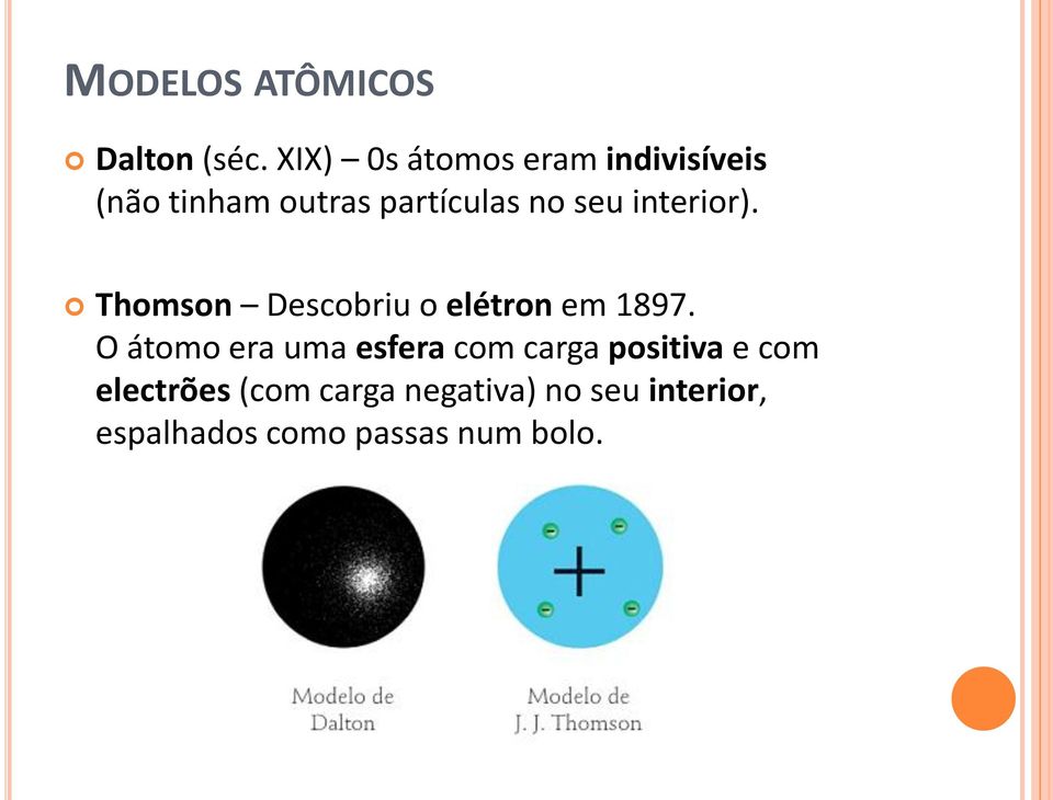 seu interior). Thomson Descobriu o elétron em 1897.