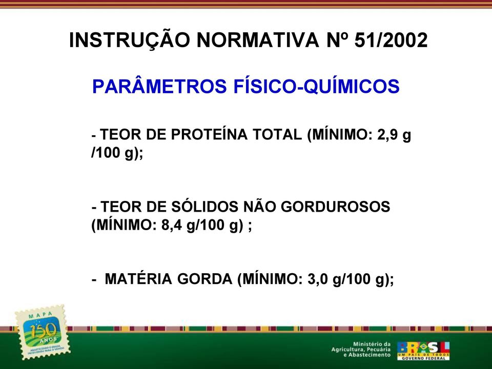 2,9 g /100 g); - TEOR DE SÓLIDOS NÃO GORDUROSOS