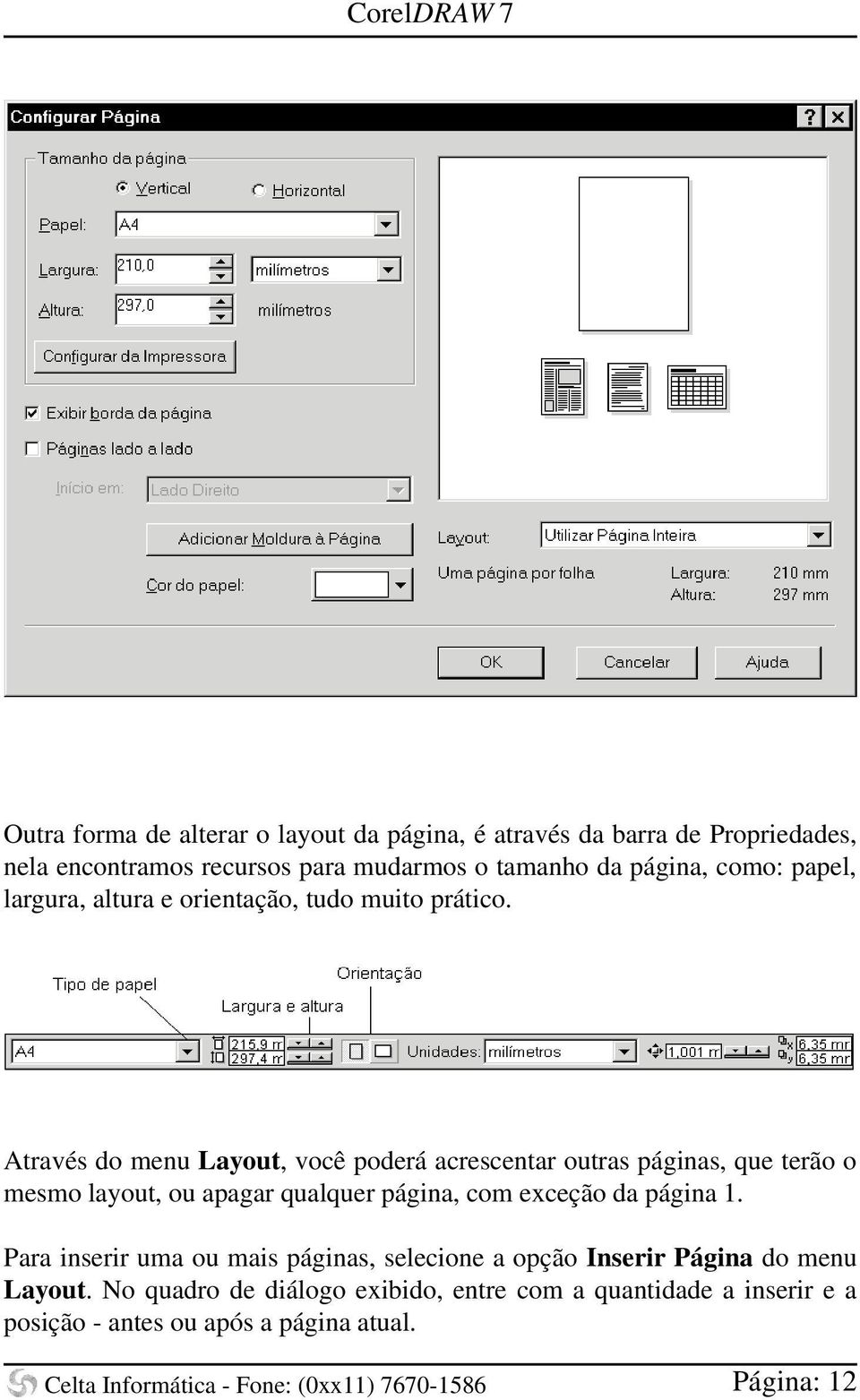 Através do menu Layout, você poderá acrescentar outras páginas, que terão o mesmo layout, ou apagar qualquer página, com exceção da