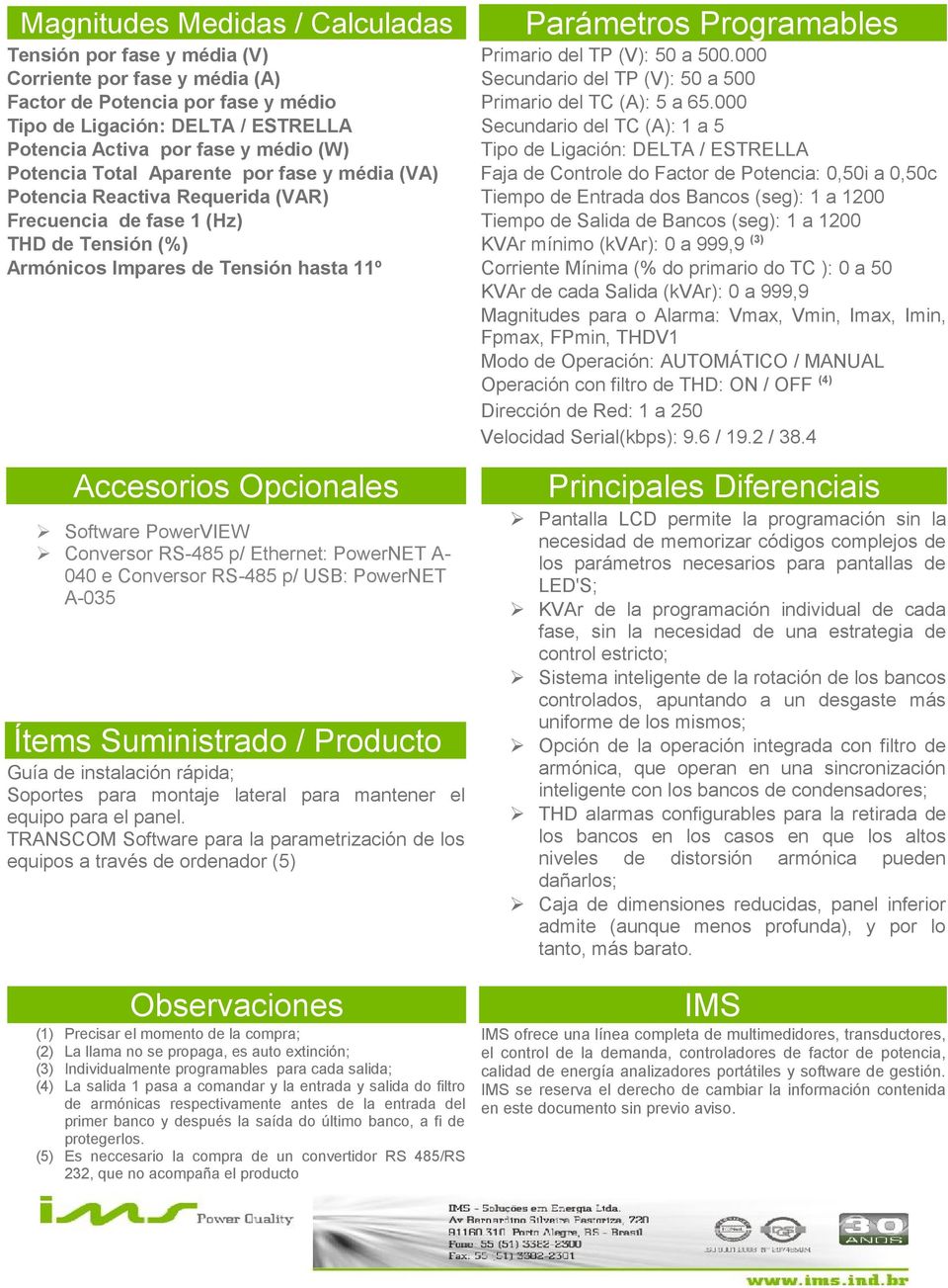 000 Tipo de Ligación: DELTA / ESTRELLA Secundario del TC (A): 1 a 5 Potencia Activa por fase y médio (W) Tipo de Ligación: DELTA / ESTRELLA Potencia Total Aparente por fase y média (VA) Faja de