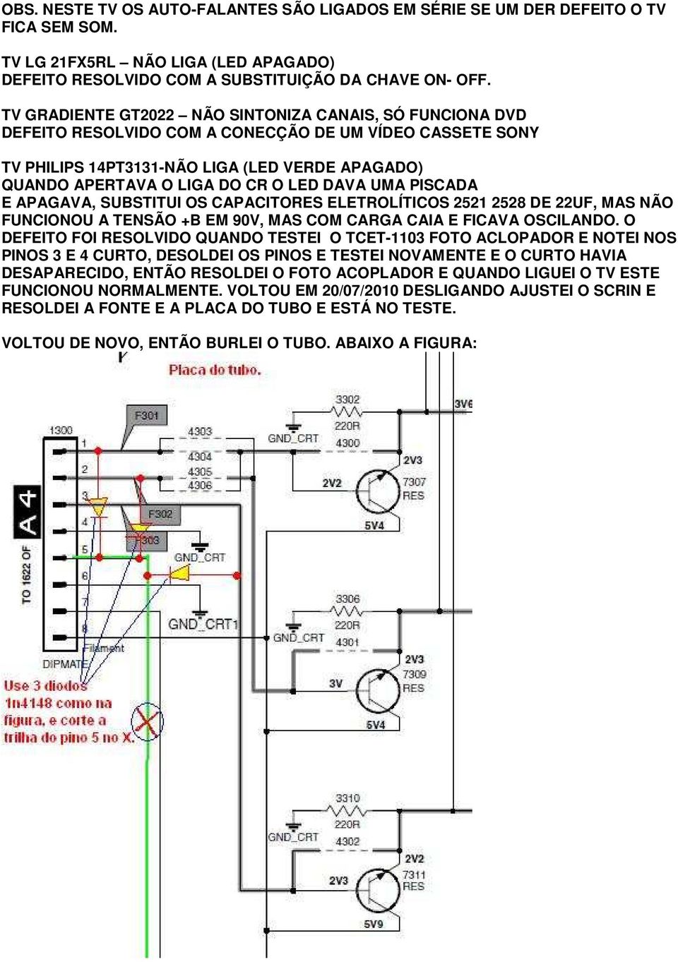 DAVA UMA PISCADA E APAGAVA, SUBSTITUI OS CAPACITORES ELETROLÍTICOS 2521 2528 DE 22UF, MAS NÃO FUNCIONOU A TENSÃO +B EM 90V, MAS COM CARGA CAIA E FICAVA OSCILANDO.