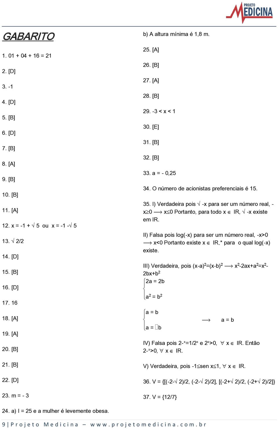 I) Verdadeira pois Ë-x para ser um número real, - xµ0 ë x 0 Portanto, para todo x Æ IR, Ë-x existe em IR.