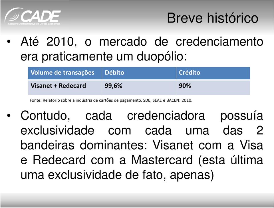 exclusividade com cada uma das 2 bandeiras dominantes: Visanet com