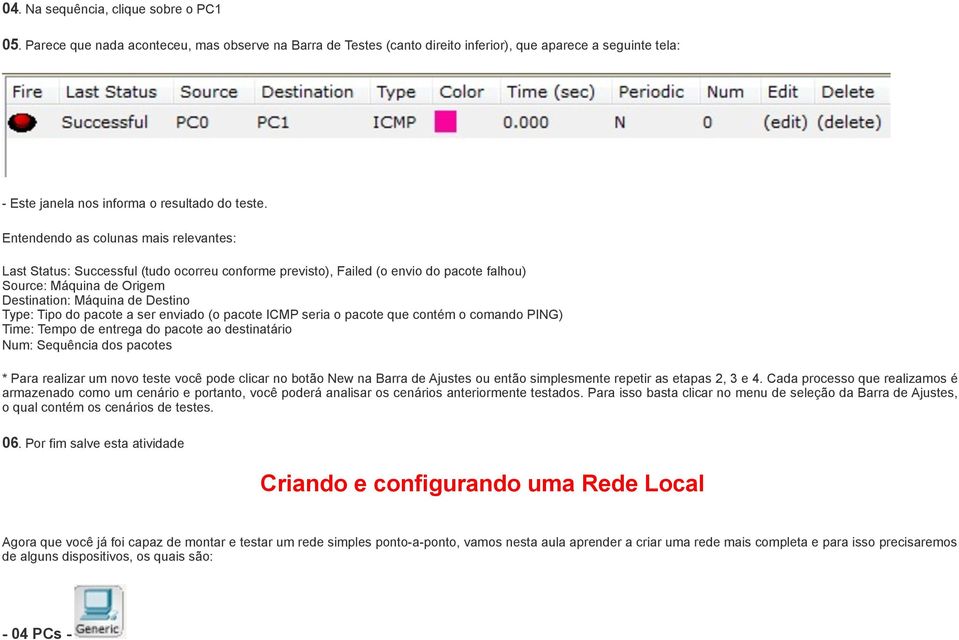 Entendendo as colunas mais relevantes: Last Status: Successful (tudo ocorreu conforme previsto), Failed (o envio do pacote falhou) Source: Máquina de Origem Destination: Máquina de Destino Type: Tipo