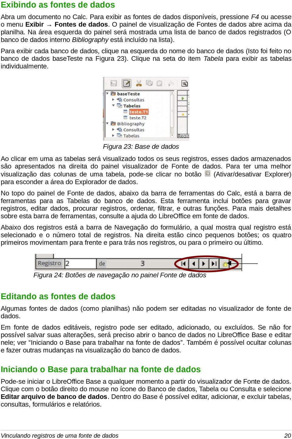 Na área esquerda do painel será mostrada uma lista de banco de dados registrados (O banco de dados interno Bibliography está incluído na lista).