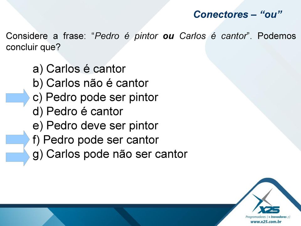 a) Carlos é cantor b) Carlos não é cantor c) Pedro pode ser