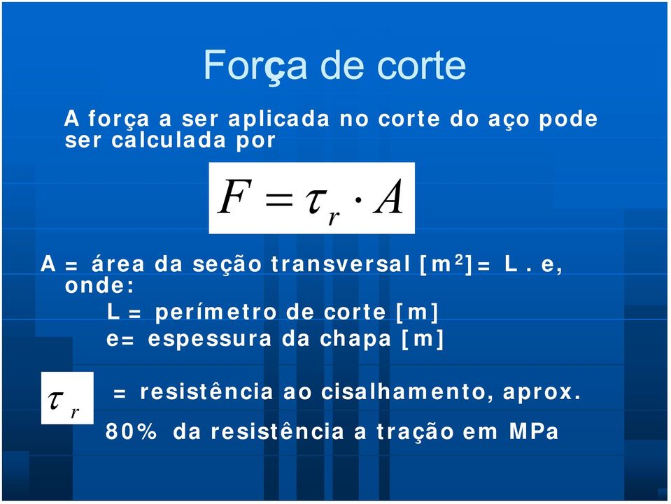 e, onde: L = perím etro de corte [ m ] e= espessura da chapa [