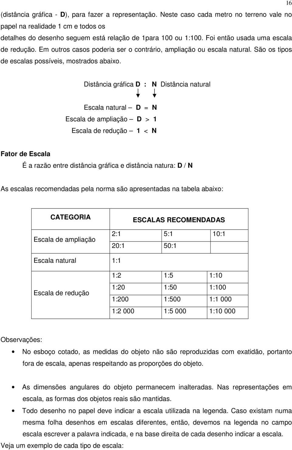 Distância gráfica D : N Distância natural Escala natural D = N Escala de ampliação D > 1 Escala de redução 1 < N Fator de Escala É a razão entre distância gráfica e distância natura: D / N As escalas