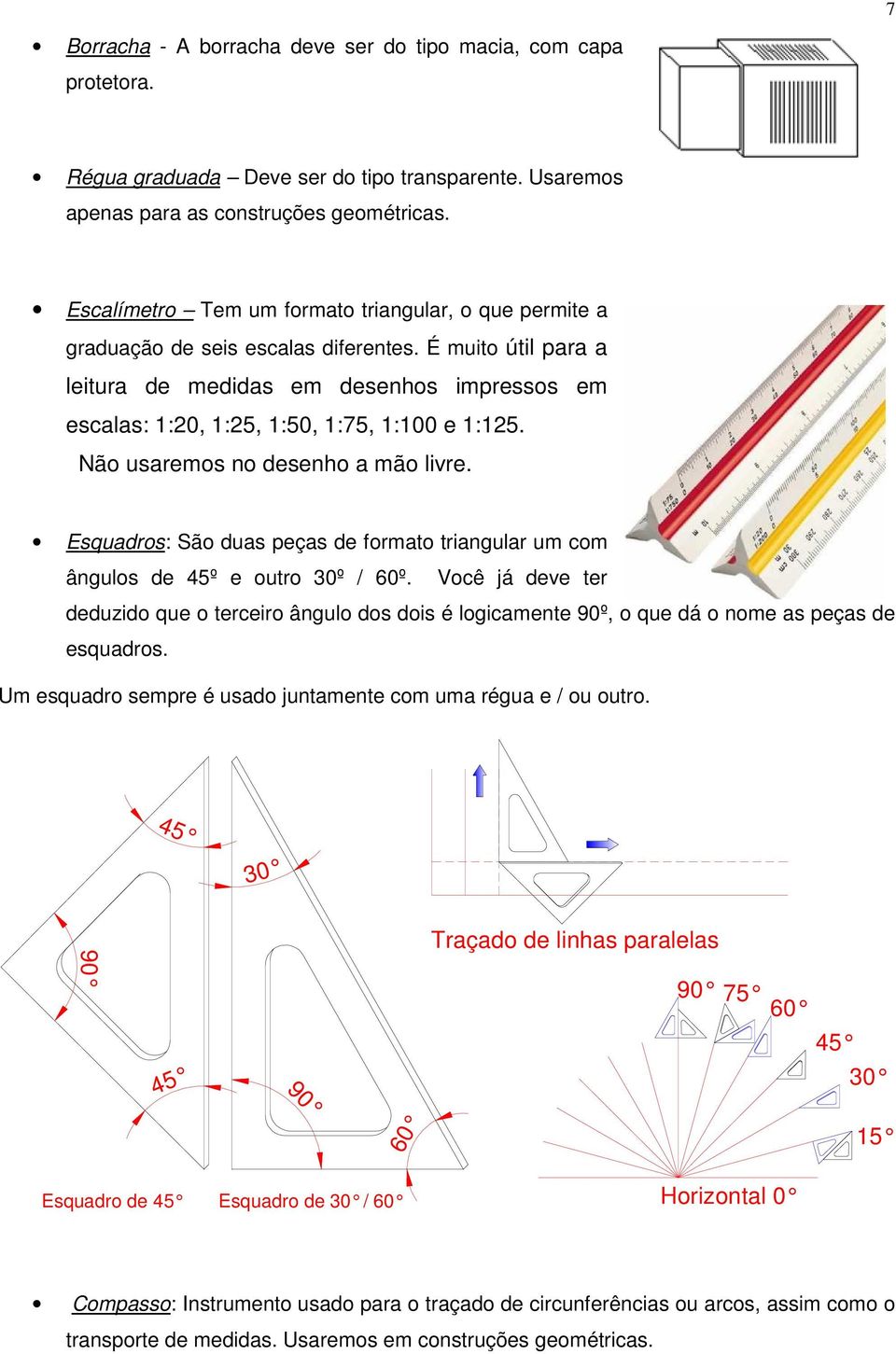 É muito útil para a leitura de medidas em desenhos impressos em escalas: 1:20, 1:25, 1:50, 1:75, 1:100 e 1:125. Não usaremos no desenho a mão livre.