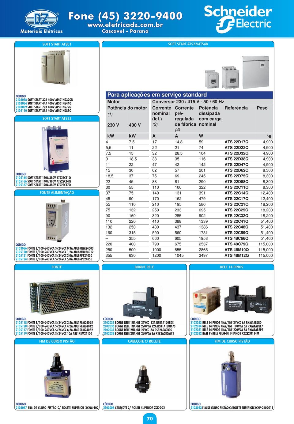 S/24VCC 0,3A ABL8MEM24003 2105120 FONTE E/100-240VCA S/24VCC 1,2A ABL8MEM24012 2105121 FONTE E/100-240VCA S/24VCC 3,0A ABL8RPS24030 2105124 FONTE E/100-240VCA S/24VCC 5,0A ABL8RPS24050 Para aplicaçõ