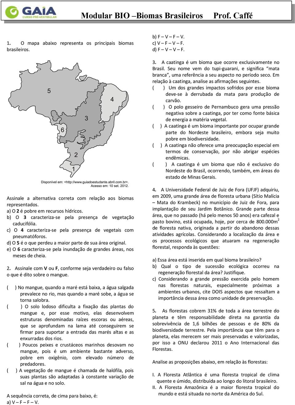 ( ) Um dos grandes impactos sofridos por esse bioma deve-se à derrubada da mata para produção de carvão.