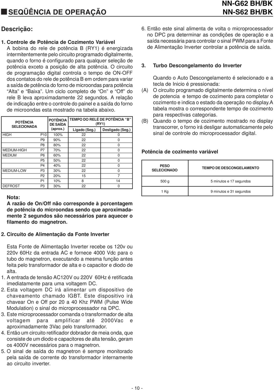 seleção de potência exceto a posição de alta potência.