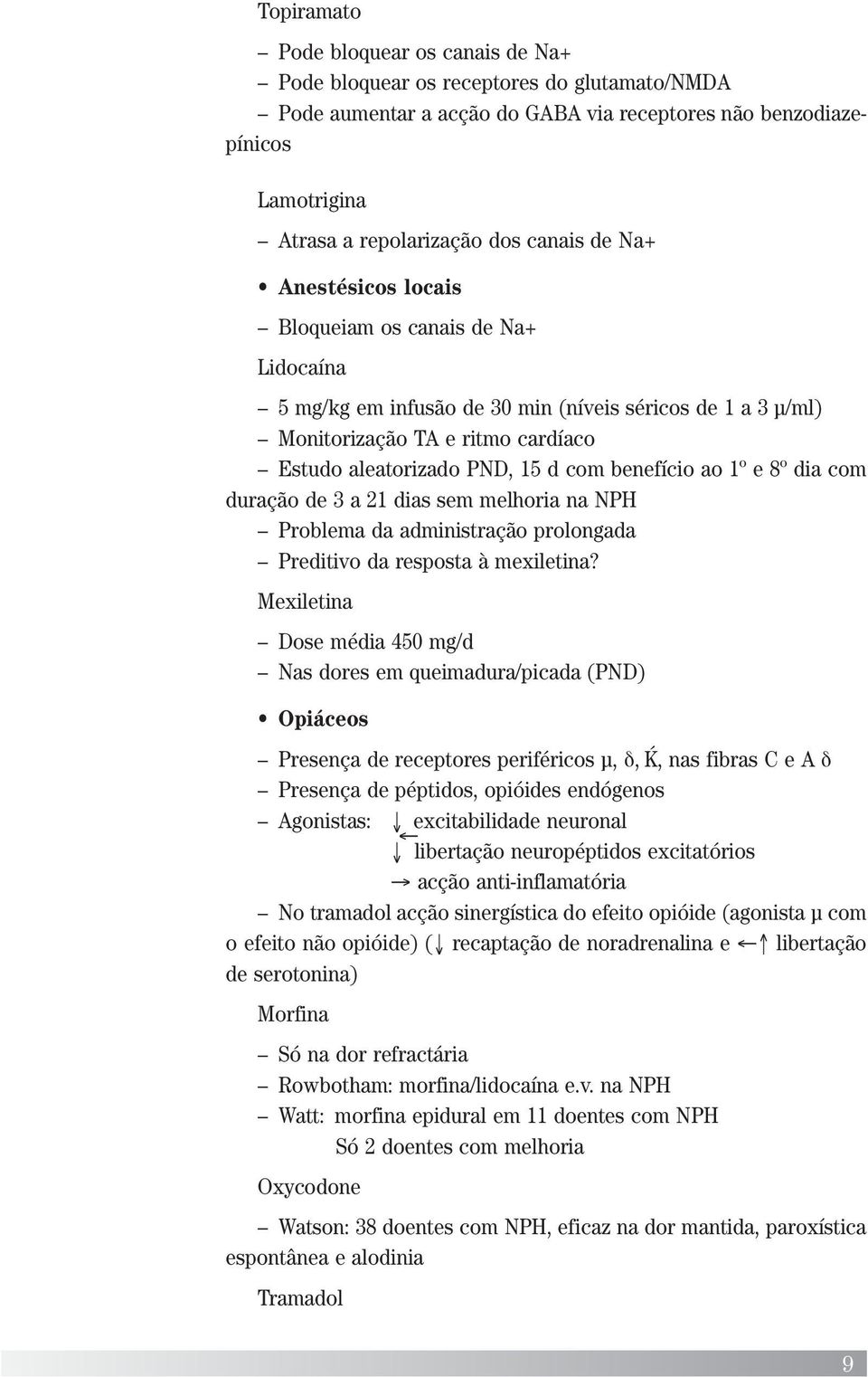 benefício ao 1º e 8º dia com duração de 3 a 21 dias sem melhoria na NPH Problema da administração prolongada Preditivo da resposta à mexiletina?