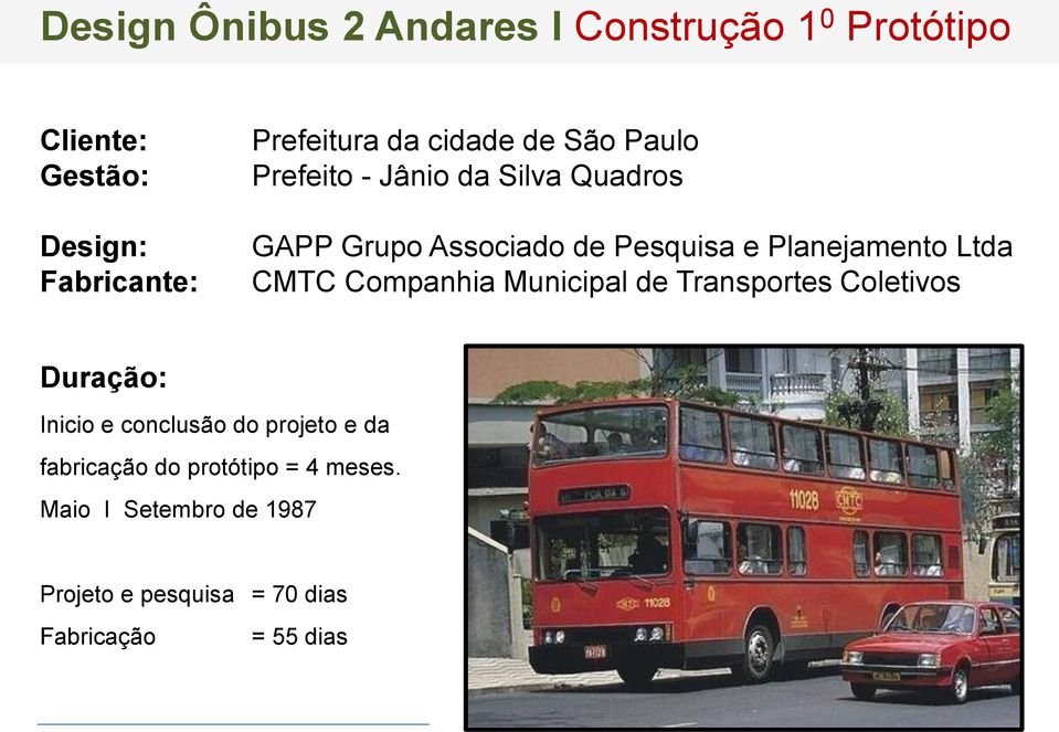 Ltda CMTC Companhia Municipal de Transportes Coletivos Duração: Inicio e conclusão do projeto e da